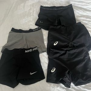 Nike pros, under armor, and ASICS spandex